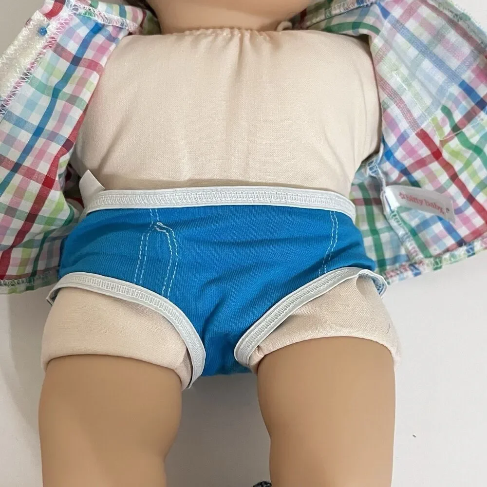 American Girl Bitty Baby Boy Twin Doll Brown Hair Brown Eyes Plaid Shirt 16